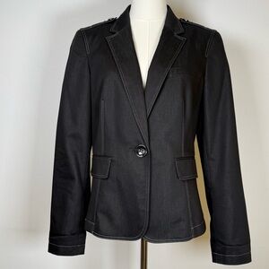 Kasper Tailored Blazer Jacket Black White Stitching Cotton Blend Women’s Size 8